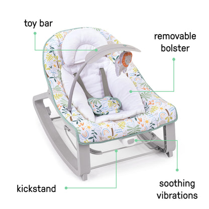 Aura Restored Ingenuity Keep Cozy 3-in-1 baby bouncer with toy bar, vibrating seat, and rocker for infants to toddlers up to 40 lbs.
