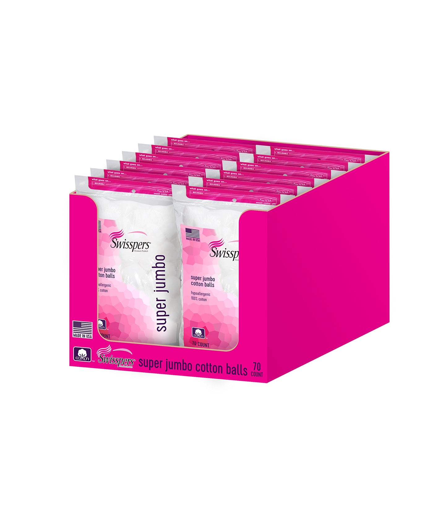 Swisspers Super Jumbo Cotton Balls 70 ea (Pack of 2)