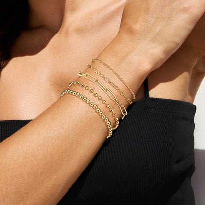Kryssable Collection Gold Bracelets Set for Women 14K Real Gold Plated Jewelry Fashion Stackable Tennis Beaded Figaro Herringbone Paperclip Link Bracelet Pack Stack Gifts for Women