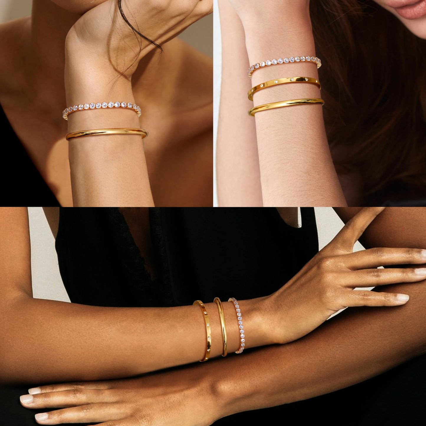 Kryssable Collection 14k Gold Plated Bangle Cuff Chain Bracelets