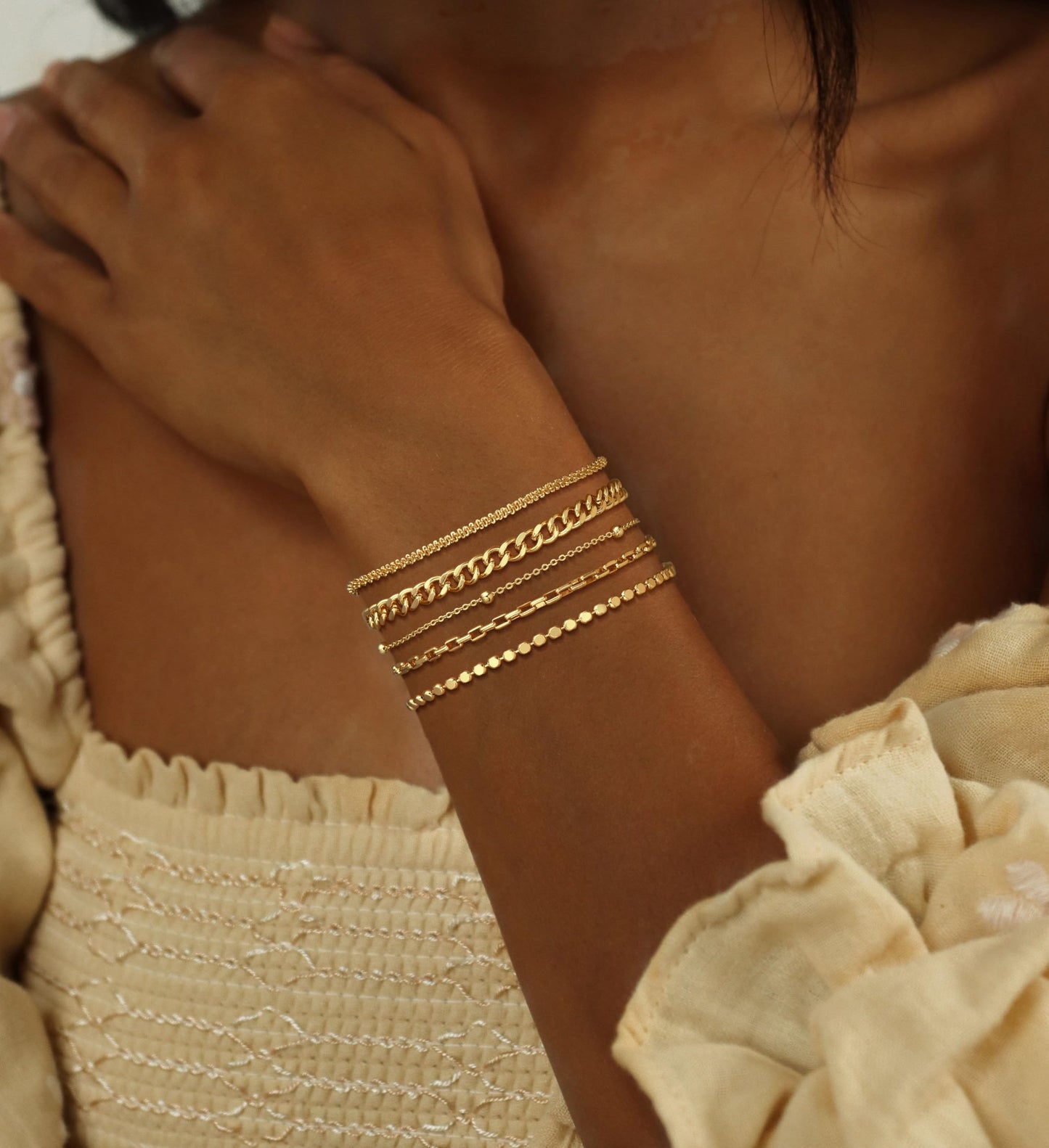 Kryssable Collection Gold Bracelets Set for Women 14K Real Gold Plated Jewelry Fashion Stackable Tennis Beaded Figaro Herringbone Paperclip Link Bracelet Pack Stack Gifts for Women