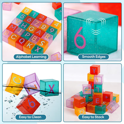 Aura Restored 40-piece toddler learning kit with ABC and number stacking building blocks for educational play.