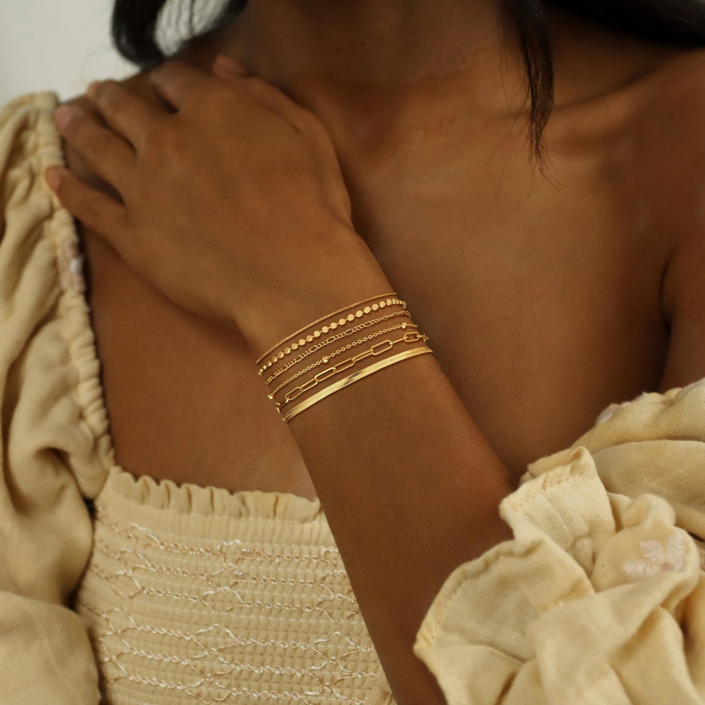 Kryssable Collection Gold Bracelets Set for Women 14K Real Gold Plated Jewelry Fashion Stackable Tennis Beaded Figaro Herringbone Paperclip Link Bracelet Pack Stack Gifts for Women