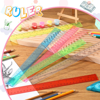 Zonon 6 Pcs 12 Inch Ruler Bulk Plastic Flexible Straight Metric/inches