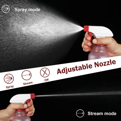 Aura Restored 12 oz heavy-duty plastic spray bottles for cleaning supplies, shown with adjustable nozzles and durable design.
