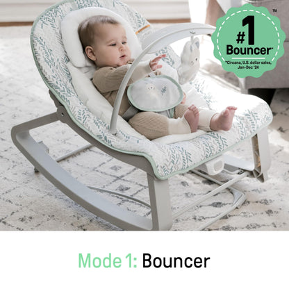 Aura Restored Ingenuity Keep Cozy 3-in-1 baby bouncer with toy bar, vibrating seat, and rocker for infants to toddlers up to 40 lbs.