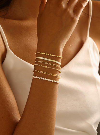 Kryssable Collection Gold Bracelets Set for Women 14K Real Gold Plated Jewelry Fashion Stackable Tennis Beaded Figaro Herringbone Paperclip Link Bracelet Pack Stack Gifts for Women
