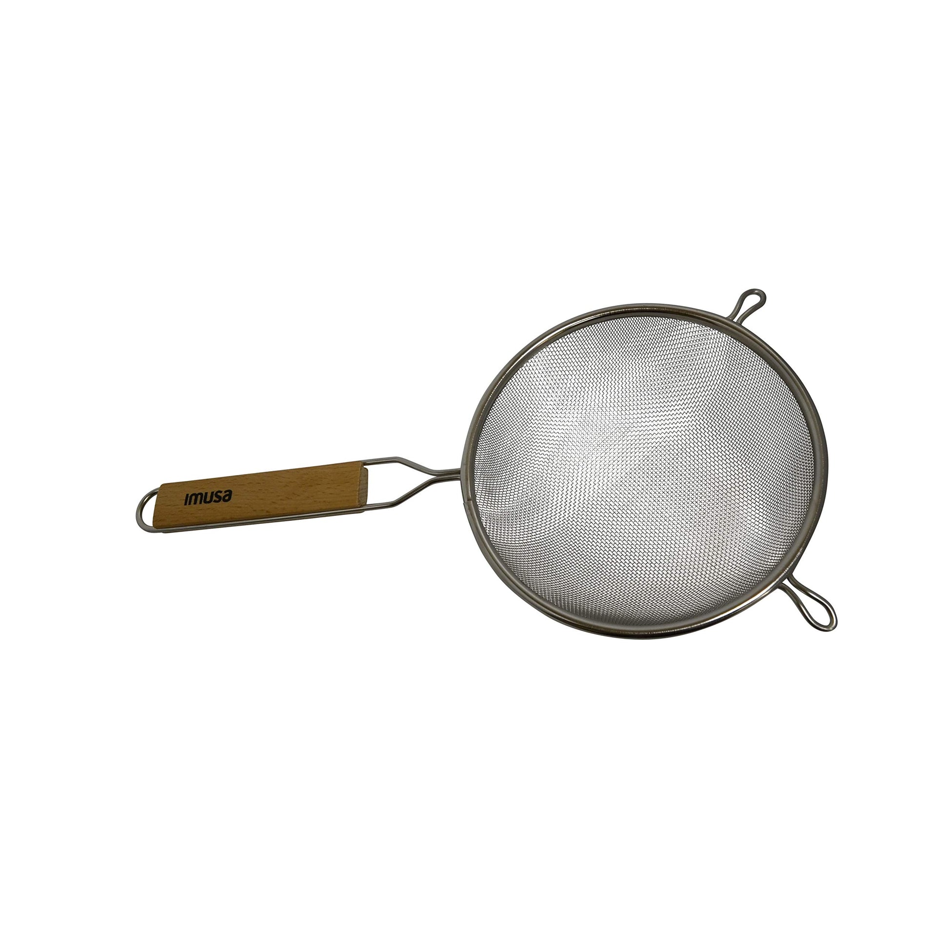 Black 6-inch plastic kitchen strainer by Aura Restored, lightweight and durable for sifting and draining in the kitchen.