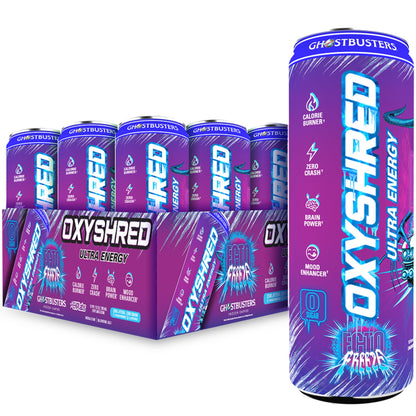 EHP Labs x Ghostbusters OxyShred Healthy Energy Drink - Zero Sugar Energy Drinks, Green Tea Extract, Vitamin C & L Carnitine - Zero Carbs, Zero Calories, Clean Caffeine - Frosty Big Apple (12-Pack)