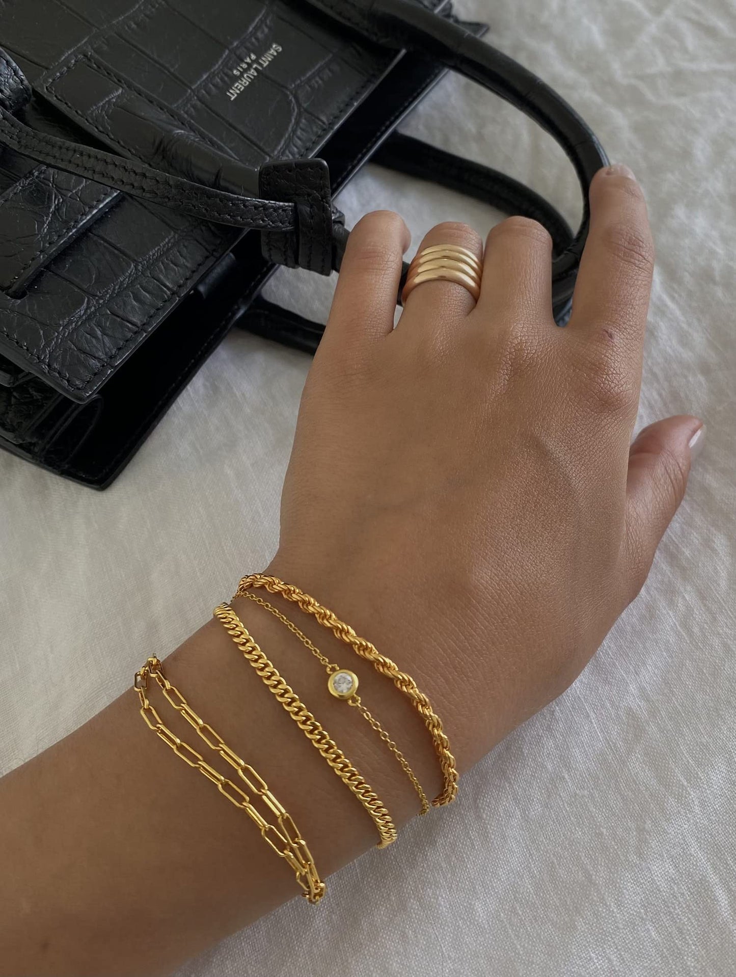 Kryssable Collection Gold Bracelets Set for Women 14K Real Gold Plated Jewelry Fashion Stackable Tennis Beaded Figaro Herringbone Paperclip Link Bracelet Pack Stack Gifts for Women