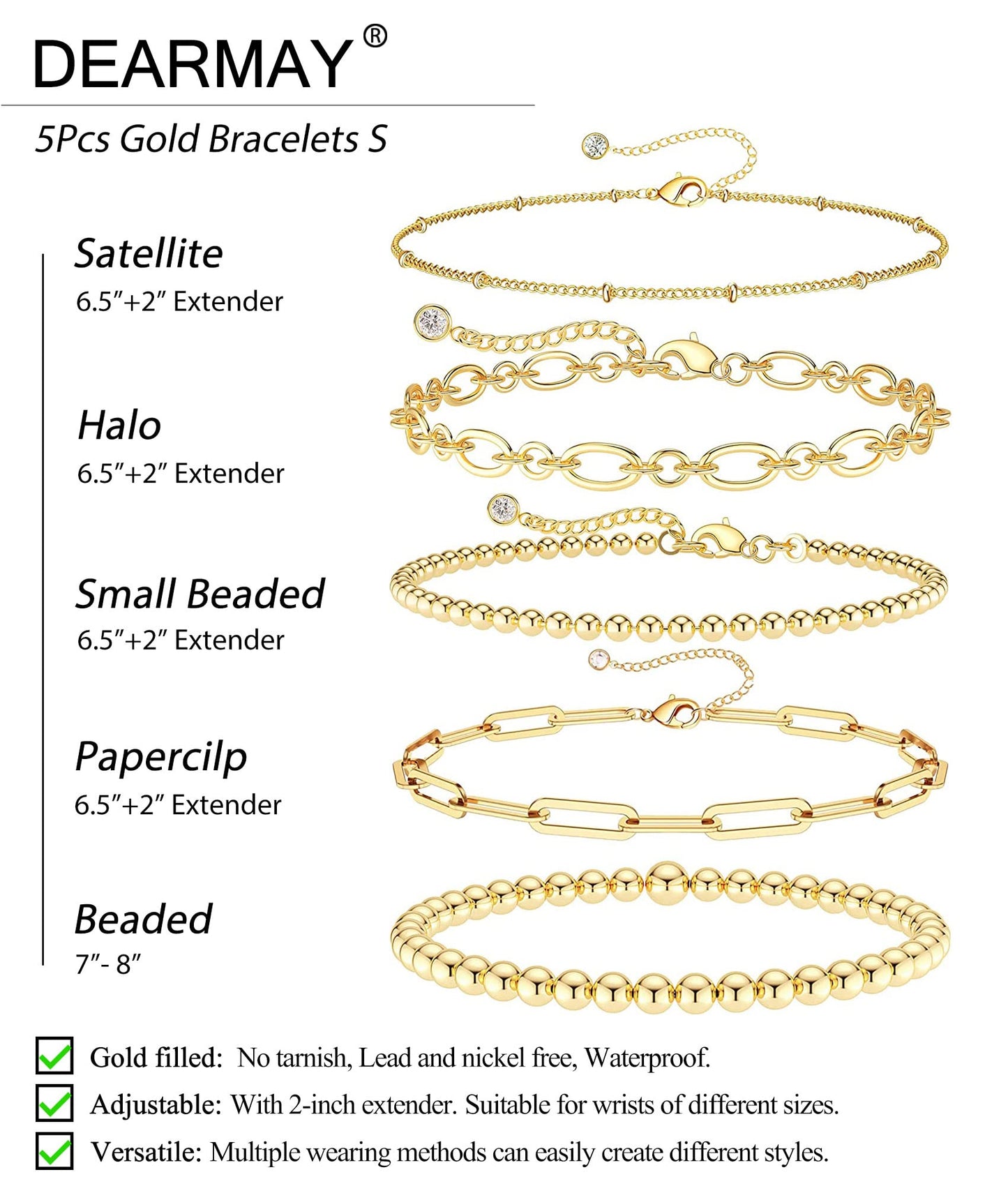 Kryssable Collection Gold Bracelets Set for Women 14K Real Gold Plated Jewelry Fashion Stackable Tennis Beaded Figaro Herringbone Paperclip Link Bracelet Pack Stack Gifts for Women
