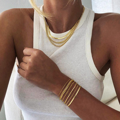 Kryssable Collection Gold Bracelets Set for Women 14K Real Gold Plated Jewelry Fashion Stackable Tennis Beaded Figaro Herringbone Paperclip Link Bracelet Pack Stack Gifts for Women