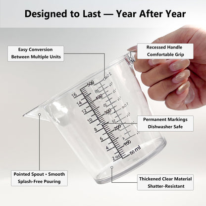 Laser-Etched Measuring Cup Set, 16 oz & 8 oz Cup Clear Plastic