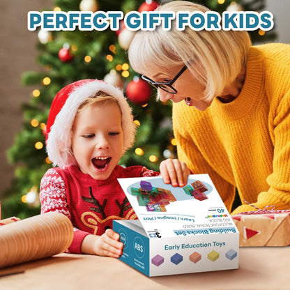 Aura Restored 40-piece toddler building blocks learning kit with ABC and number stacking blocks for educational play.