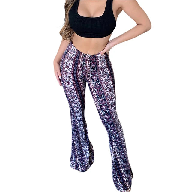 9DF Women's  Flare Print Pants Aura Restored