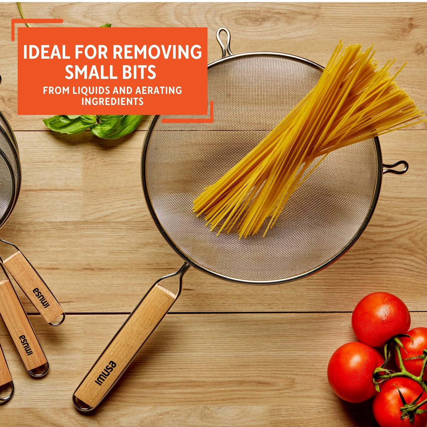 Black 6-inch plastic kitchen strainer from Aura Restored, ideal for draining and sifting in cooking and baking.