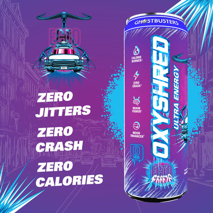 EHP Labs x Ghostbusters OxyShred Healthy Energy Drink - Zero Sugar Energy Drinks, Green Tea Extract, Vitamin C & L Carnitine - Zero Carbs, Zero Calories, Clean Caffeine - Frosty Big Apple (12-Pack)