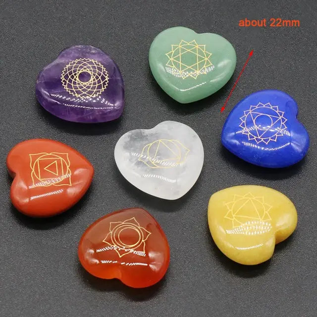 7Pcs Heart Chakra Natural Crystal Stones Quartz Set Engraved Symbols Yoga Stone for Jewelry Making Reiki Healing Meditation Aura Restored