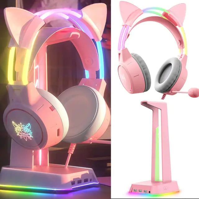 Woah!!! RGB Light Gamer Headset Cat Ear Gaming Headphones Aura Restored