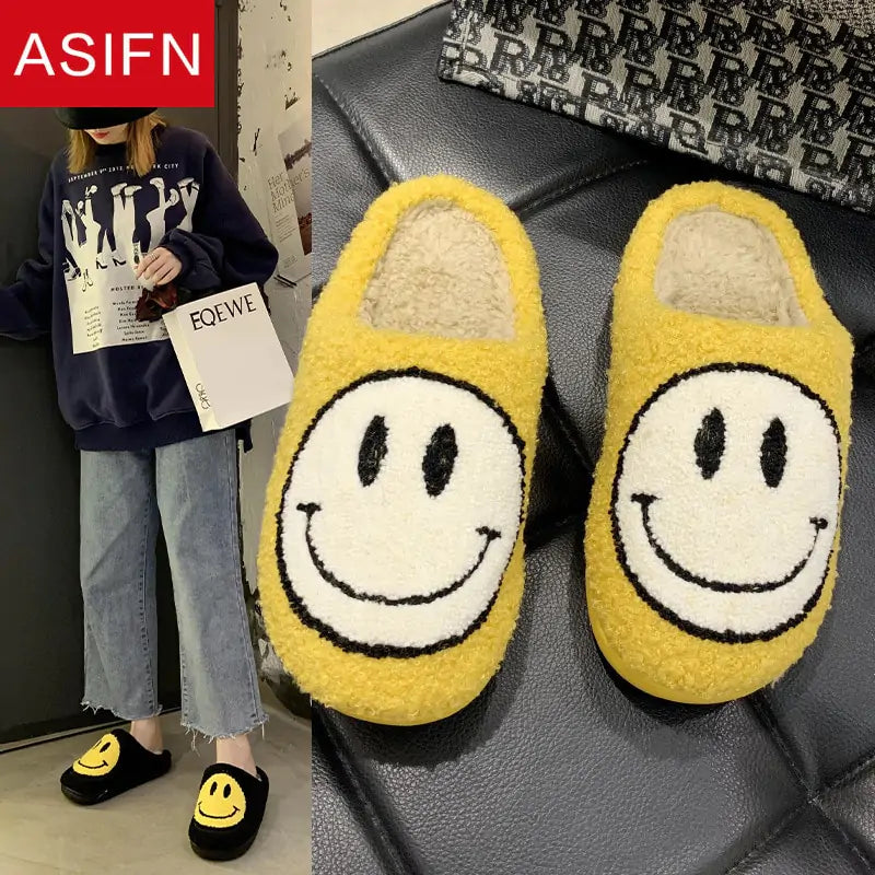 Bishop Collection Smile Pattern Fluffy Slippers Aura Restored