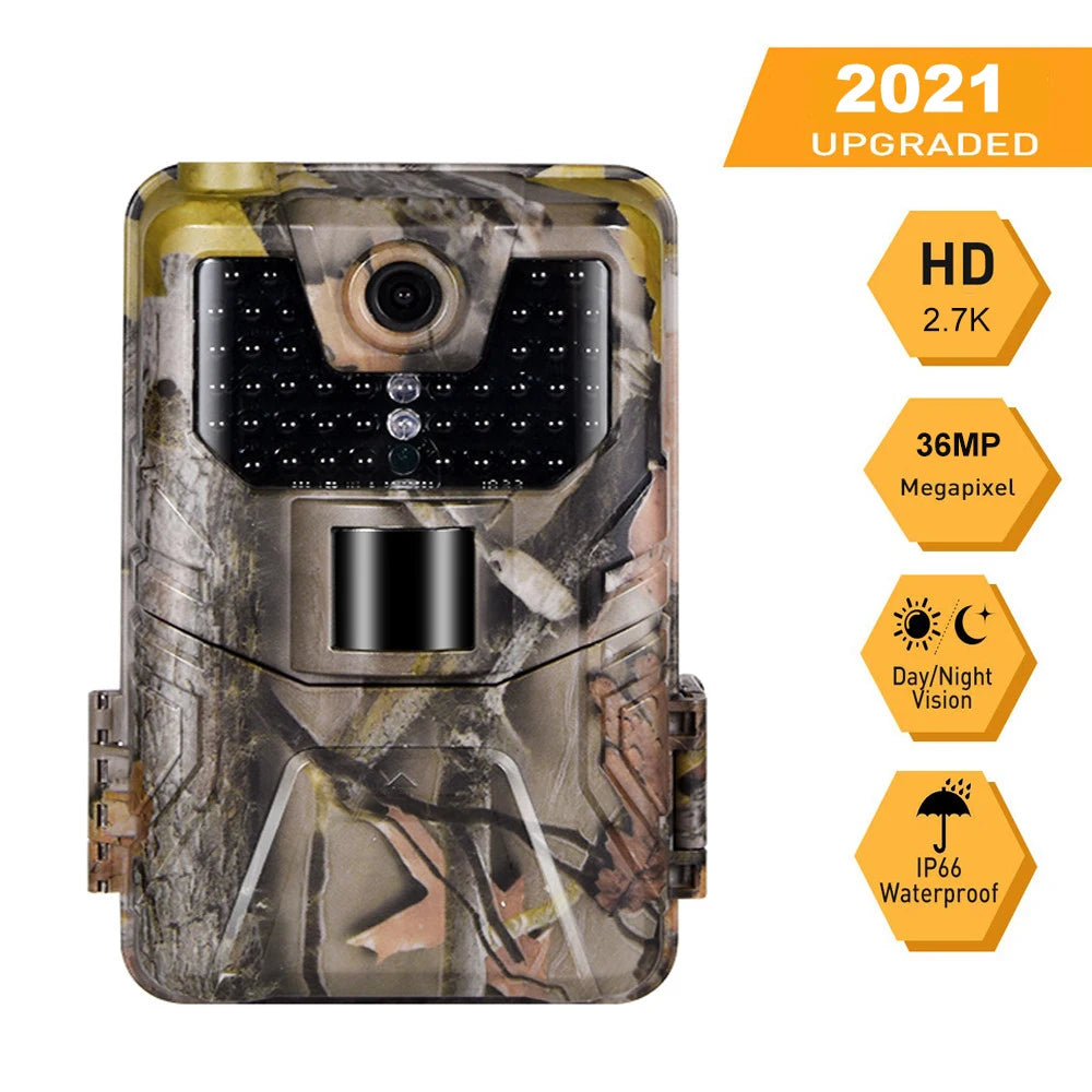 36MP 2.7K Trail Camera 940nm Low Glow Infrared Night Vision Photo Trap Hunting Cameras Wireless Cam HC900A Wildlife Surveillance Aura Restored