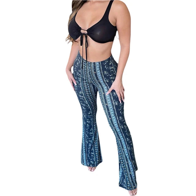 9DF Women's  Flare Print Pants Aura Restored