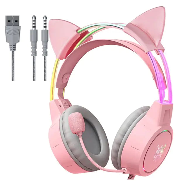 Woah!!! RGB Light Gamer Headset Cat Ear Gaming Headphones Aura Restored