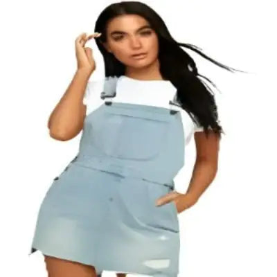 Vintage Light Blue Distressed Hem Pinafore Denim Dress Aura Restored