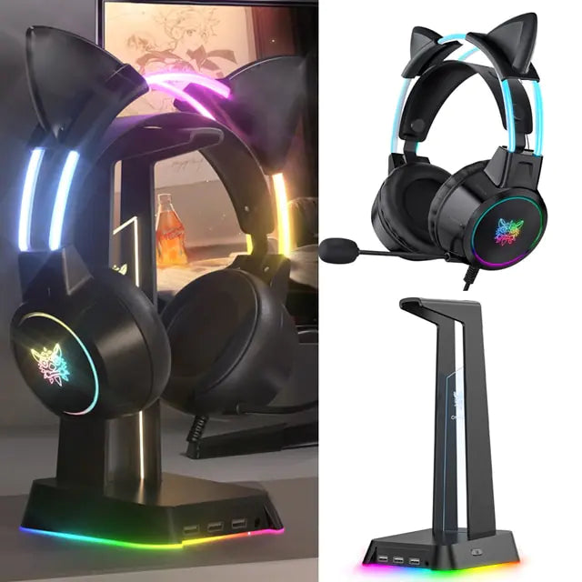 Woah!!! RGB Light Gamer Headset Cat Ear Gaming Headphones Aura Restored