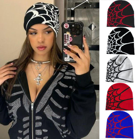 2023 New Knitted Beanies Hat Cartoon Spider Embroidered Winter Hats Knitted Bonnet Cap soft Woolen Beanies for Women Cap Y2k Aura Restored