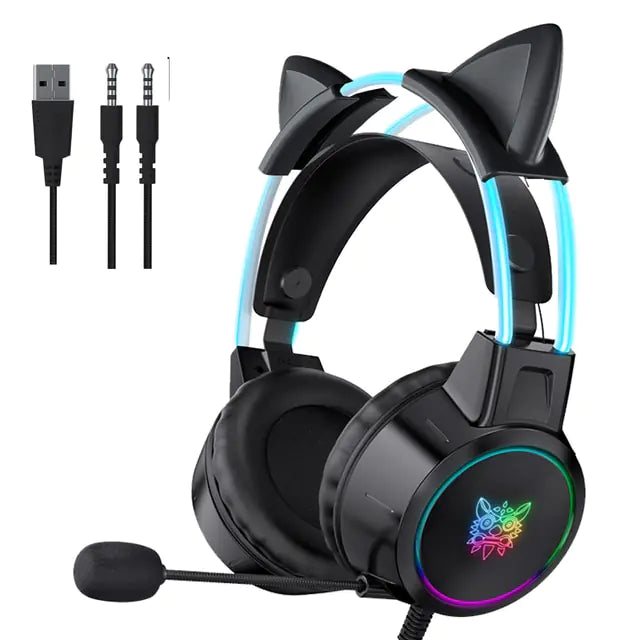 Woah!!! RGB Light Gamer Headset Cat Ear Gaming Headphones Aura Restored