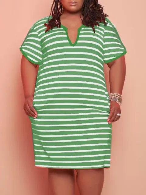 Redd Collection V Neck Striped Pocket Midi Dress Aura Restored