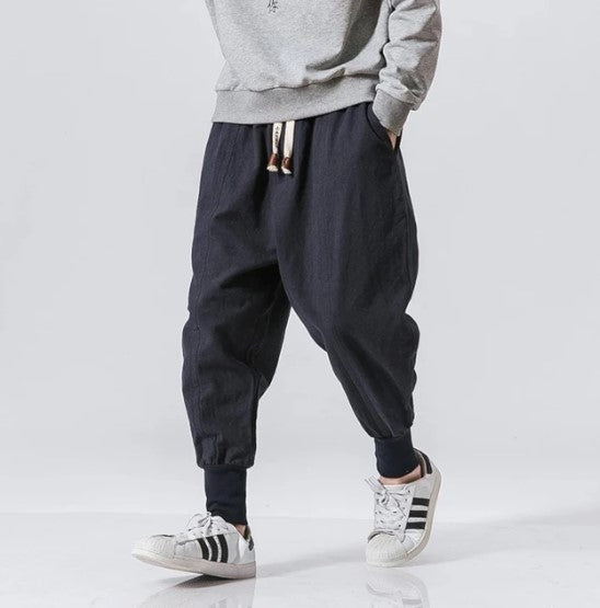 Guy Aura Cotton Linen Harem Streetwear Joggers Aura Restored