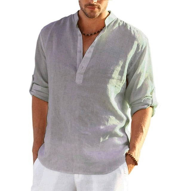 Guy Aura Men's Linen Long Sleeve Shirt Aura Restored