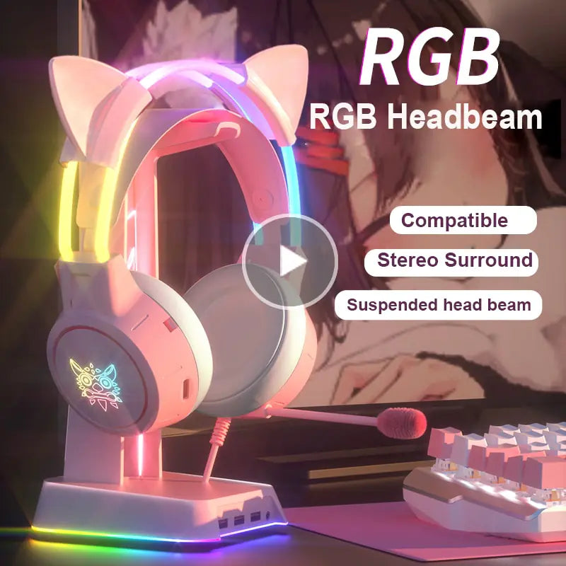 Woah!!! RGB Light Gamer Headset Cat Ear Gaming Headphones Aura Restored