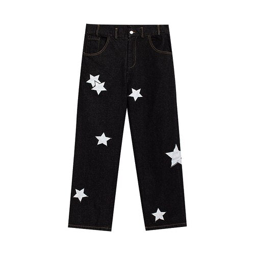 Metamo Pointed Star Embroidered Loose Jeans Aura Restored