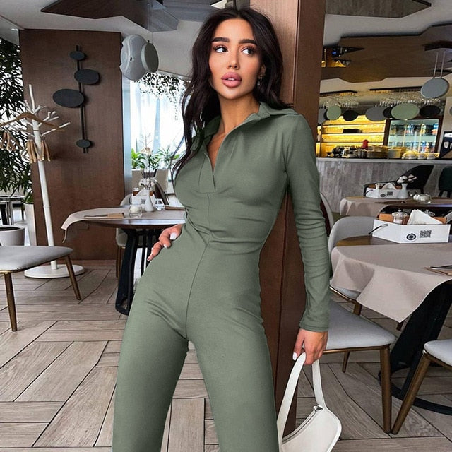 Cosmo Aura Long Sleeve V-Neck Skinny Jumpsuit Aura Restored