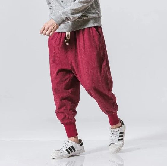 Guy Aura Cotton Linen Harem Streetwear Joggers Aura Restored