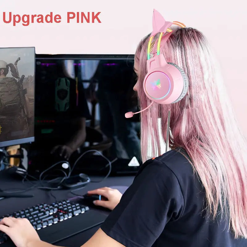 Woah!!! RGB Light Gamer Headset Cat Ear Gaming Headphones Aura Restored