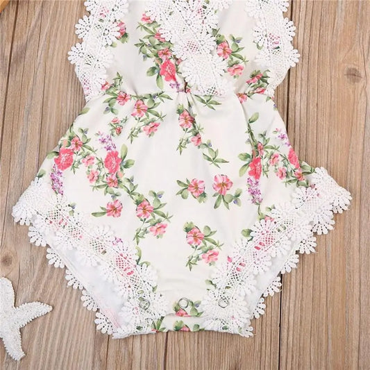 Baby Girl Floral Lace Romper Aura Restored