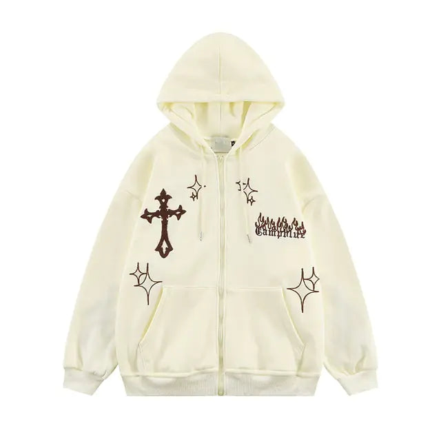 Metamo Goth Embroidery Retro Hoodies Aura Restored