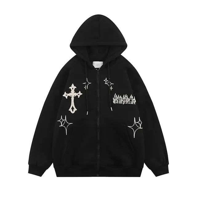 Metamo Goth Embroidery Retro Hoodies Aura Restored