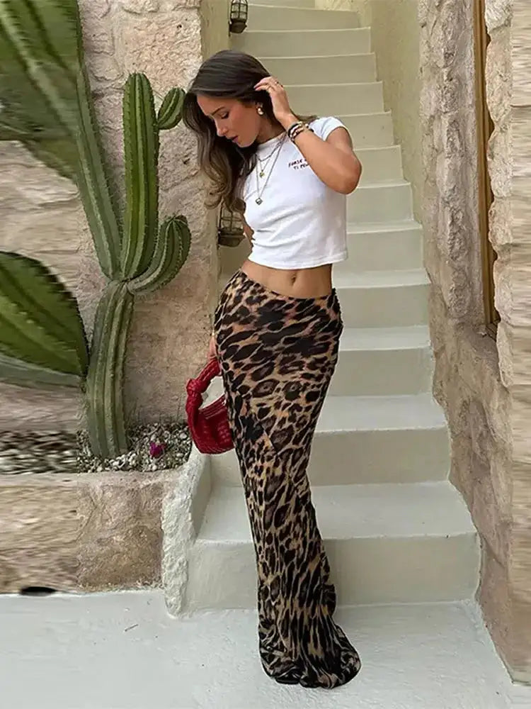 NYMY Leopard Print Length Skirt Aura Restored