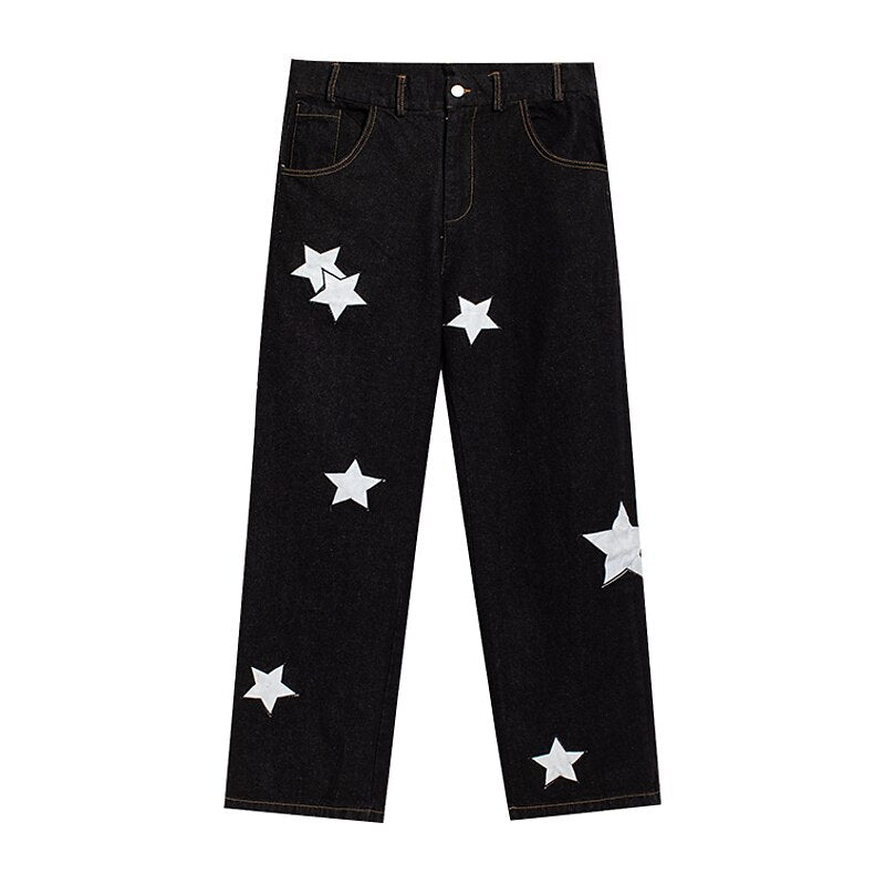 Metamo Pointed Star Embroidered Loose Jeans Aura Restored