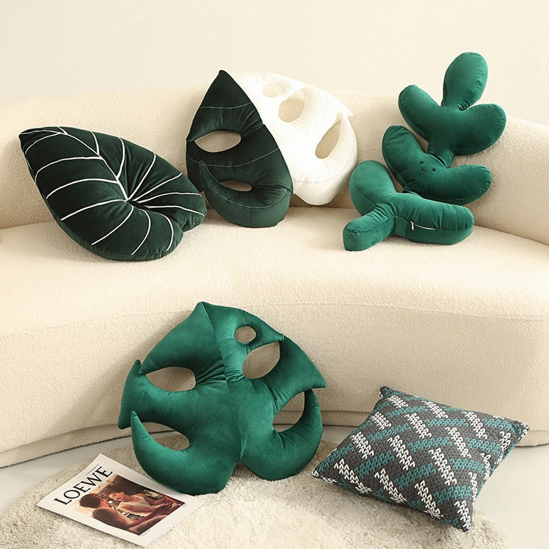 TAA Green Leaf Plush Pillows Aura Restored