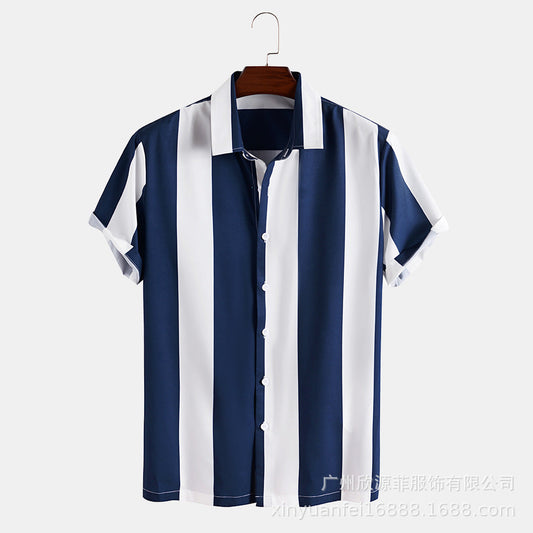 Guy Aura Wide Stripe Lane Print Shirts Aura Restored