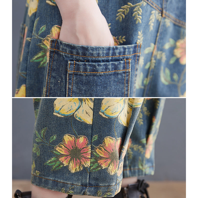 9DF Patchwork Floral Denim Jumpsuit Aura Restored