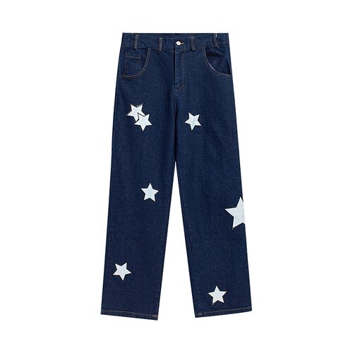 Metamo Pointed Star Embroidered Loose Jeans Aura Restored