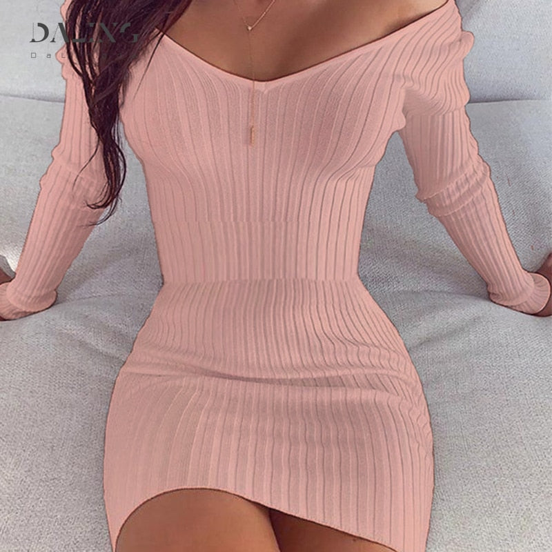 Pink Collection Off Shoulder Sweater Dresses Aura Restored