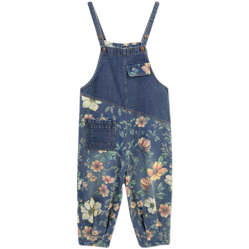 9DF Patchwork Floral Denim Jumpsuit Aura Restored